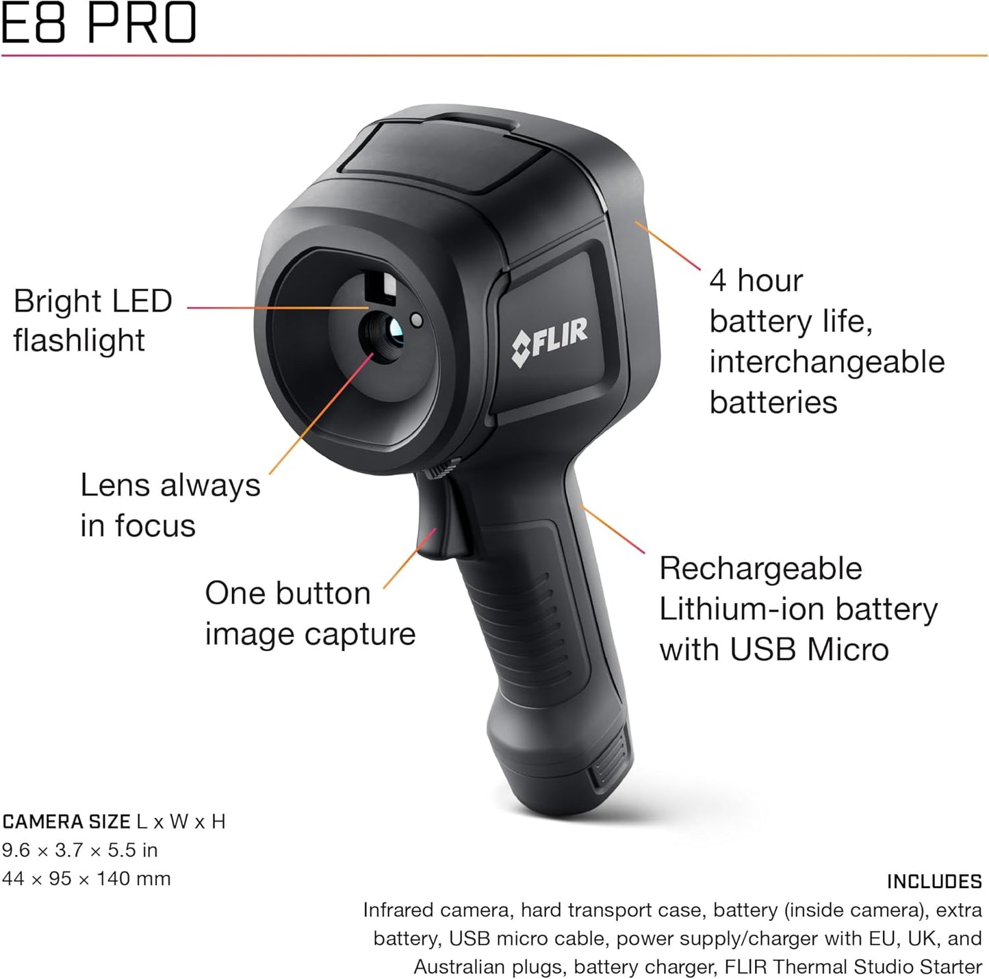 FLIR E8 Thermal Camera 320x240 Pixels 9Hz Handheld Fixed Focus