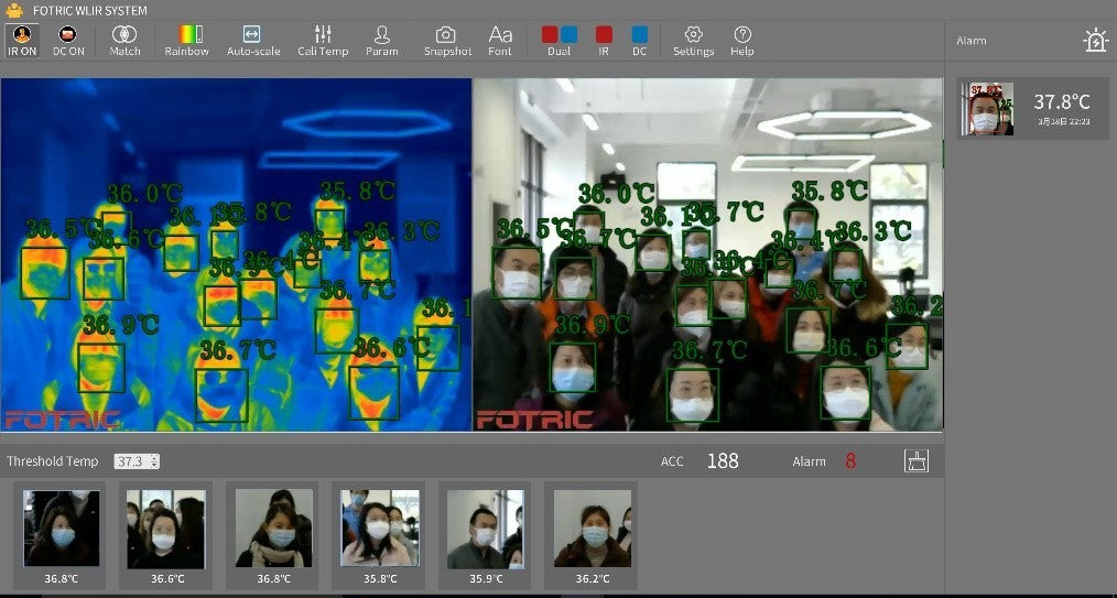 non-stop group temperature screening, multiple persons simutaneously, fotric 226B