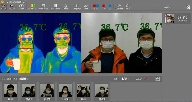 intelligently facial detection and lock of multiple persons, fotric 226B thermal camera
