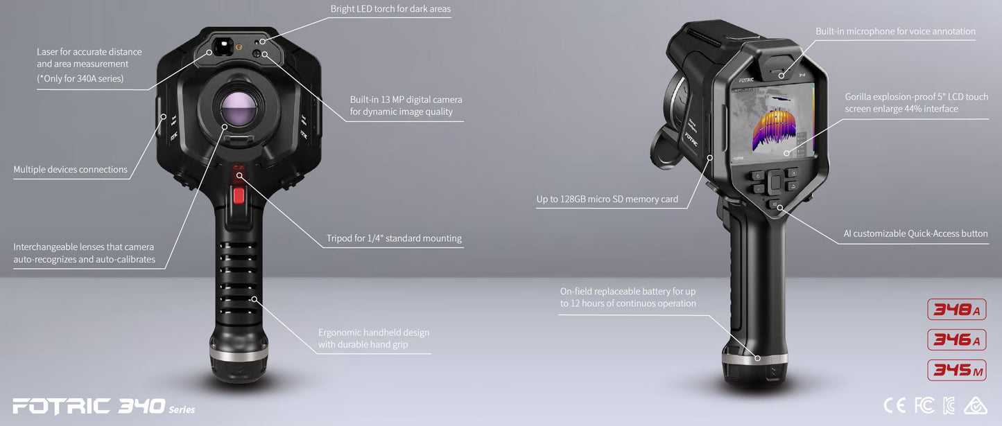 FOTRIC 348A Advanced Thermal Imager 640 x 480 Resolution 30Hz with 5-inch TouchScreen and 13MP Digital Camera